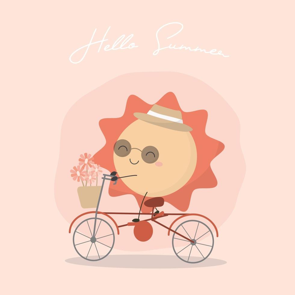 glückliche Sonne mit Sonnenbrille beim Fahrradfahren vektor