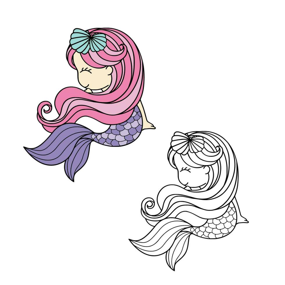 söt sjöjungfru prinsessa vektor illustration