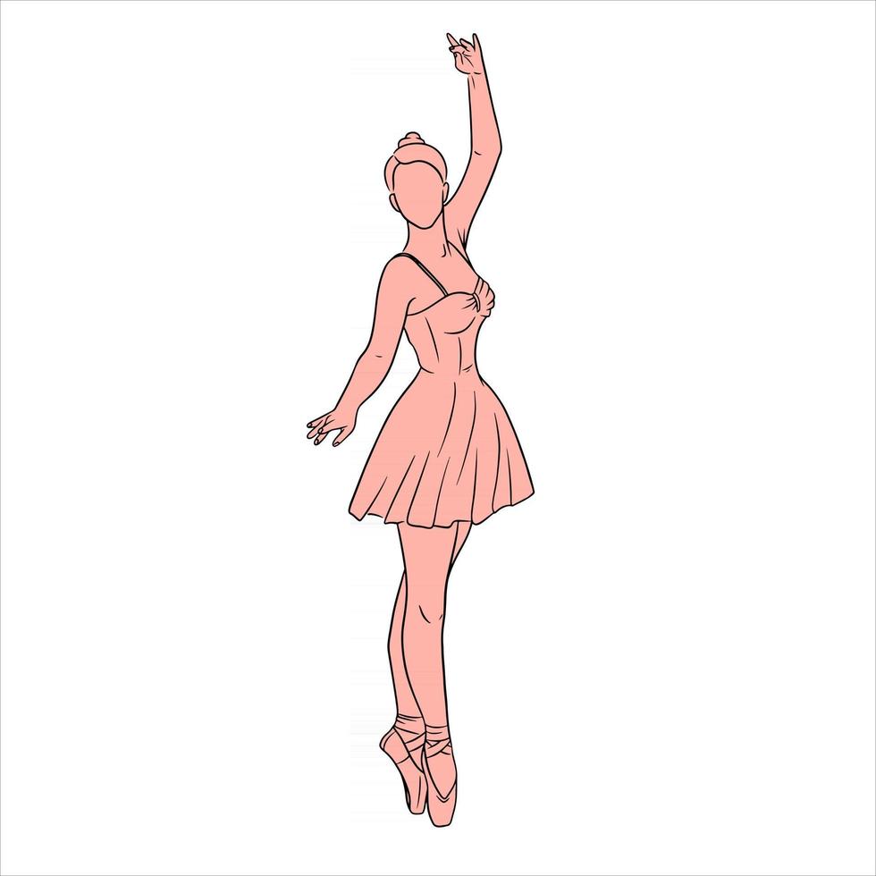 Ballerina in Kleid und Spitzenschuhen. Linienstil. Tänzer. vektor