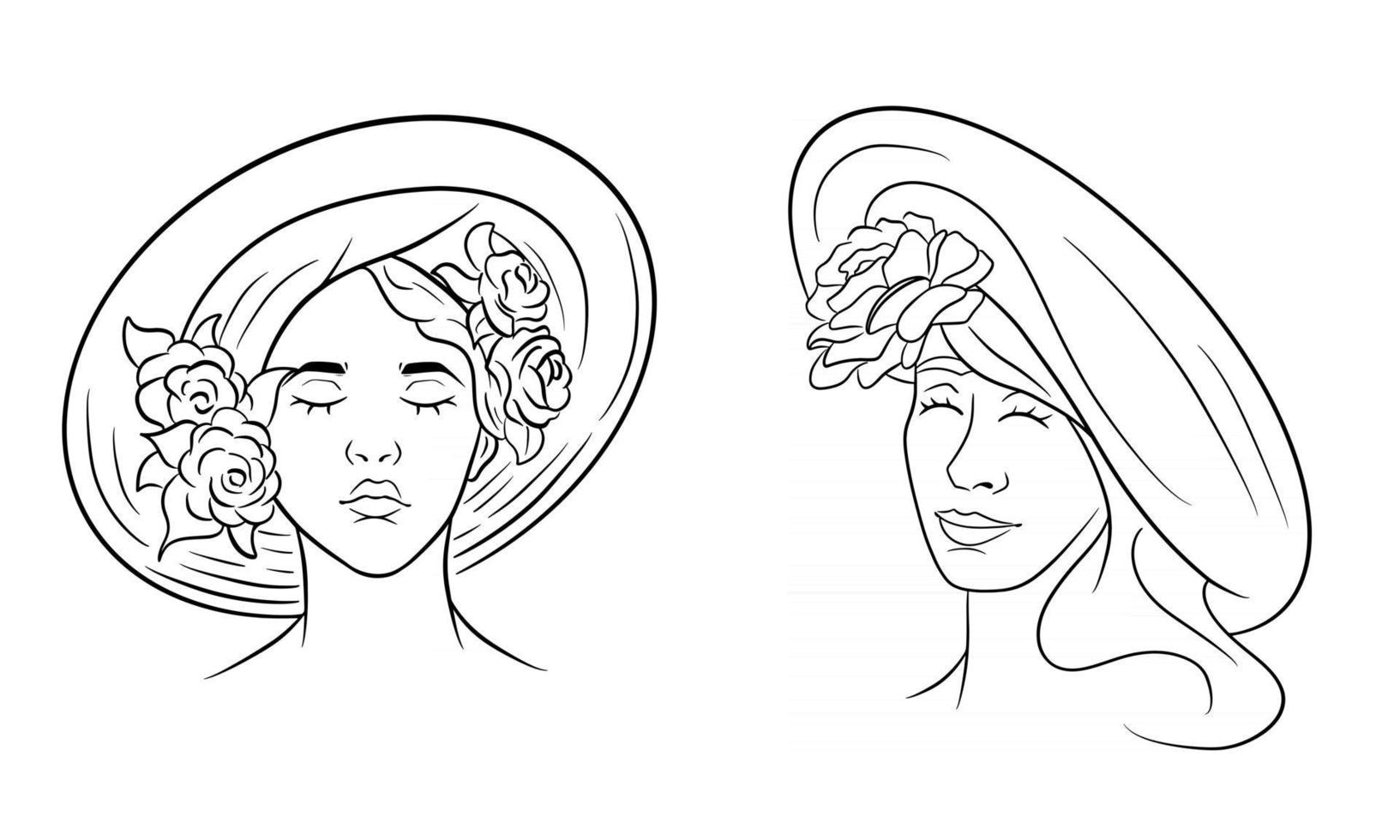 flicka i en hatt abstraktion. flicka med rosor på huvudbonad. linje stil. vektor