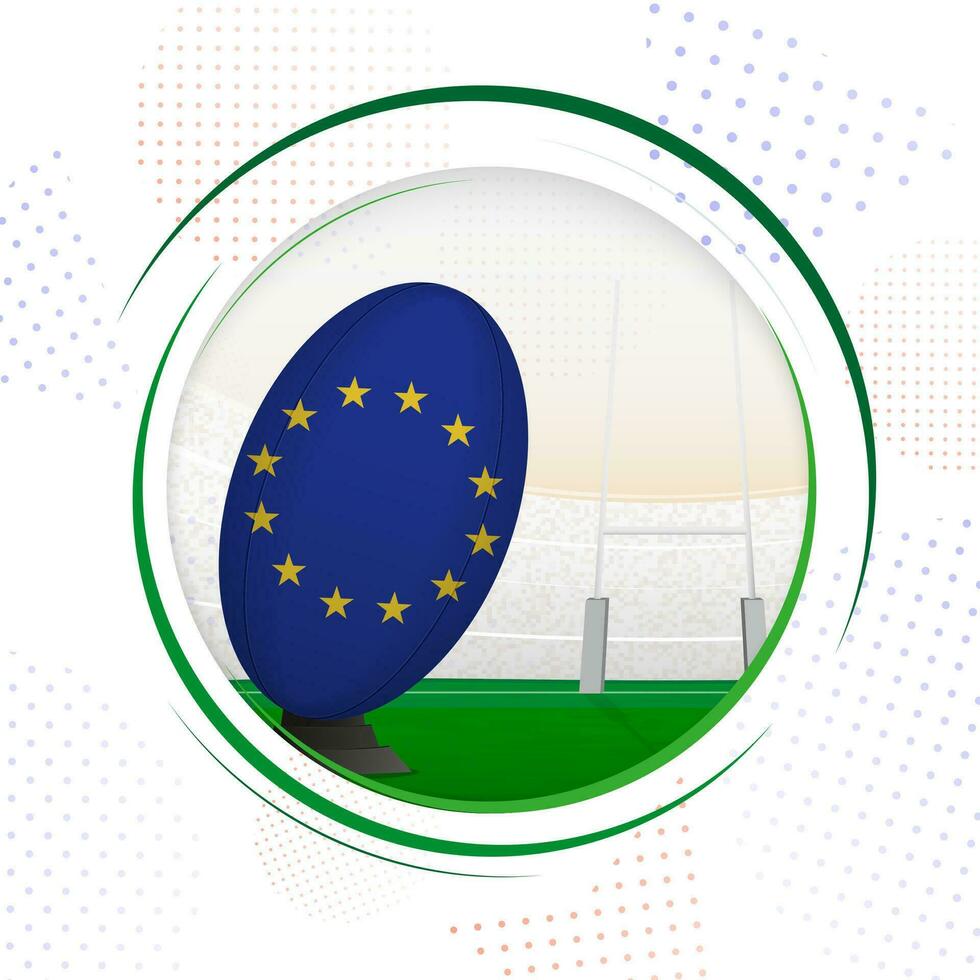 flagga av europeisk union på rugby boll. runda rugby ikon med flagga av europeisk union. vektor