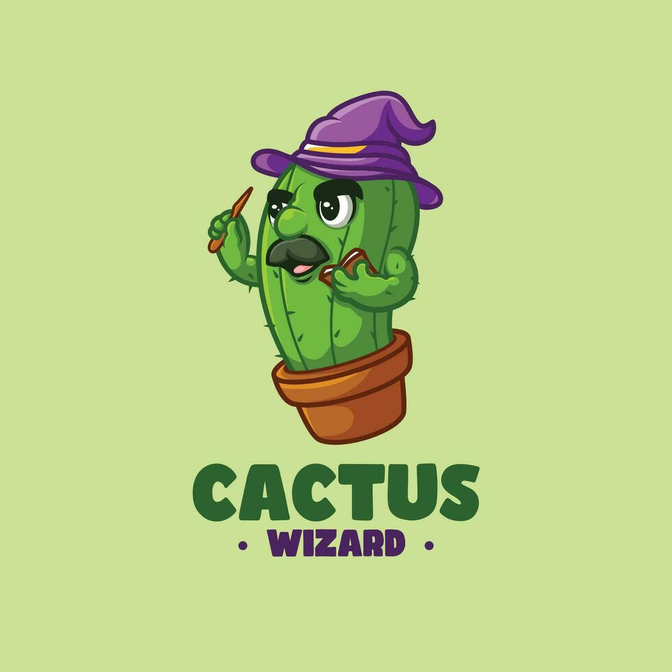 kaktus trollkarl tecknad serie maskot logotyp vektor