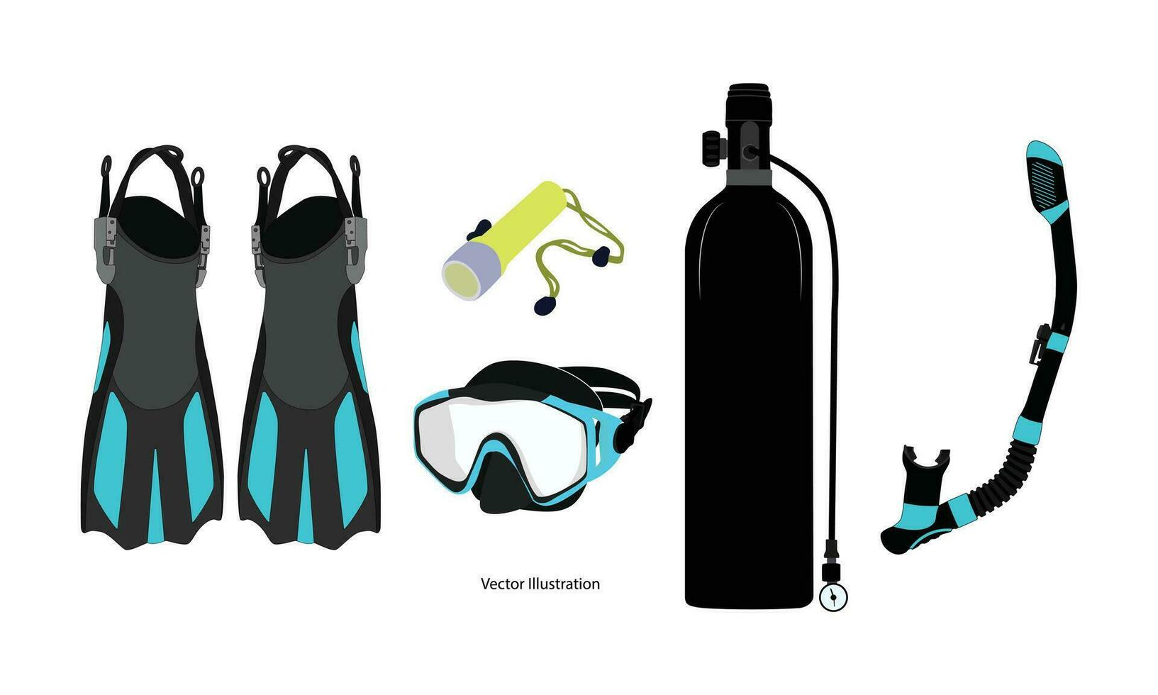 dykning dykning Utrustning snorkling masker, dykning dykare verktyg av annorlunda design, isolerat på vit bakgrund, ikoner, vektor illustration.