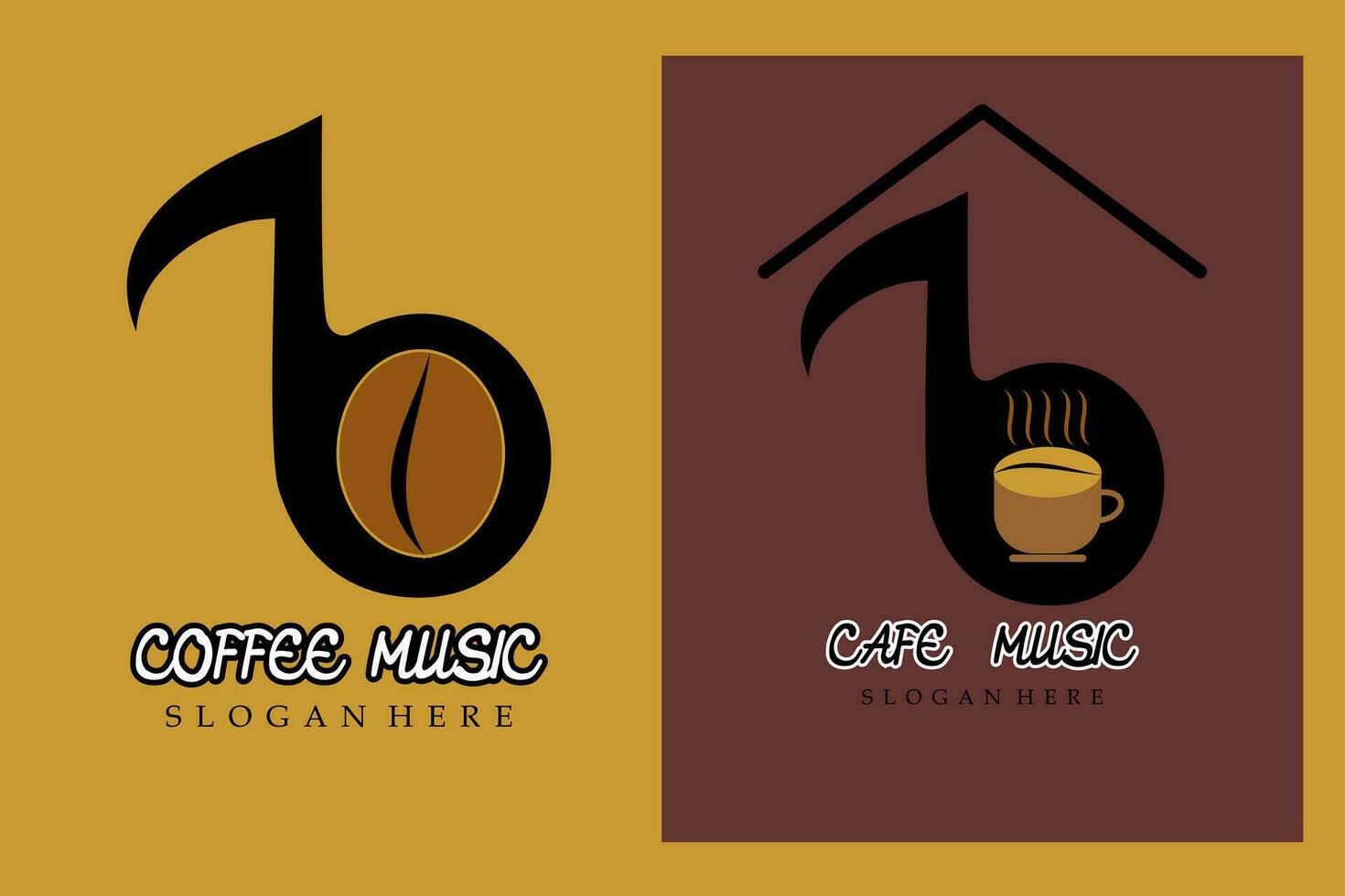 Kaffee Musik- Logo Symbol, geeignet zum Unternehmen, Cafe oder Kaffee Geschäft Logos. Musik- Symbol Design mit Tasse und Kaffee Bohnen. Vektor Format
