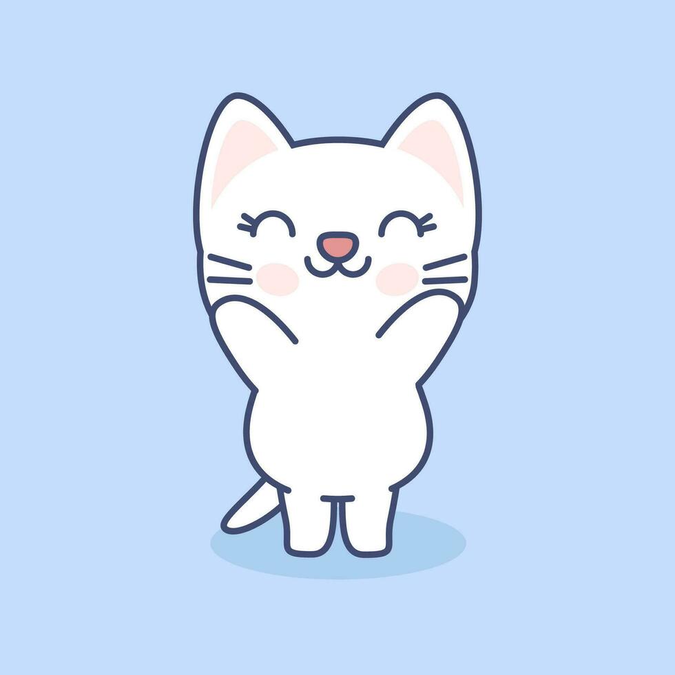süß kawaii Karikatur Katze mit Lächeln vektor