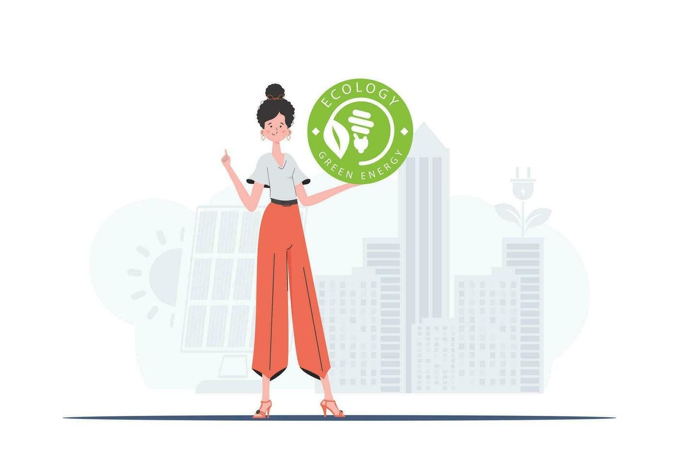 das Konzept von Grün Energie und Ökologie. das Mädchen hält das Öko Logo im ihr Hände. Vektor Trend Illustration.