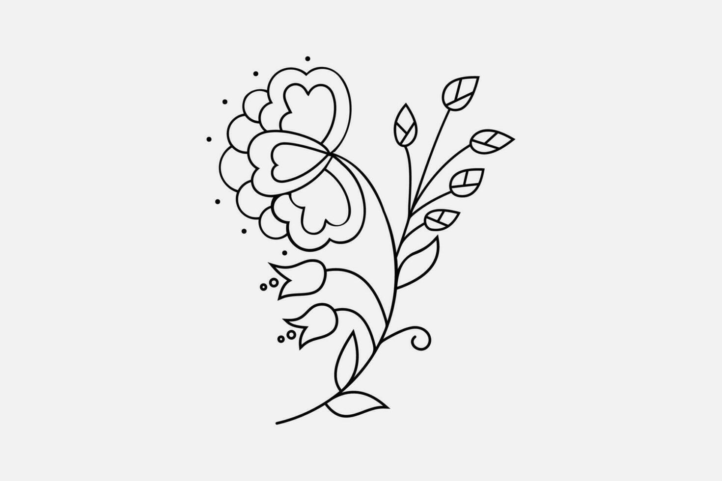 enkel svart översikt hand dragen blomma design element vektor