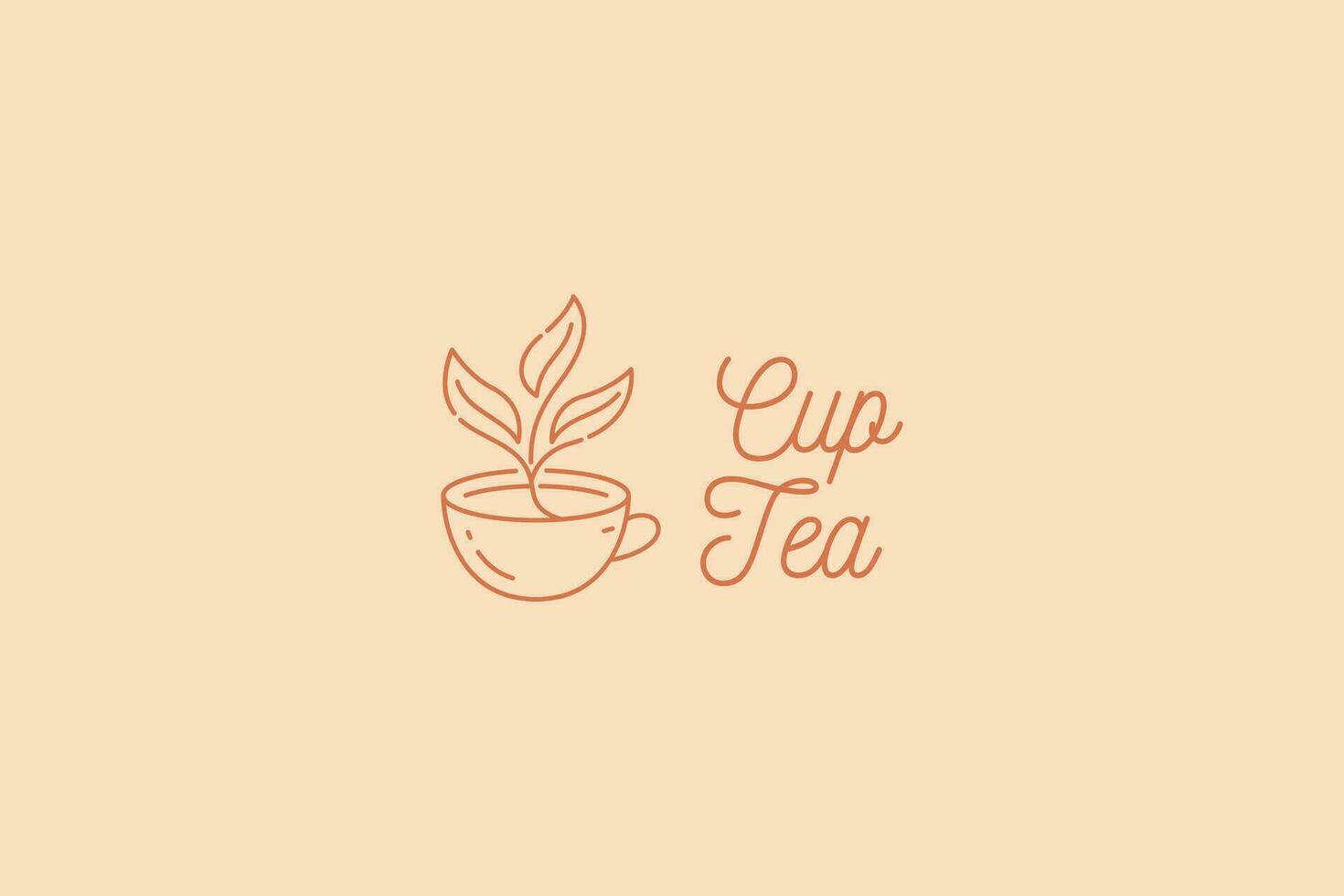 Tasse Tee Blatt Jahrgang linear Stil Logo Vorlage Geschäft Restaurant und Cafe Essen Getränk organisch trinken vektor