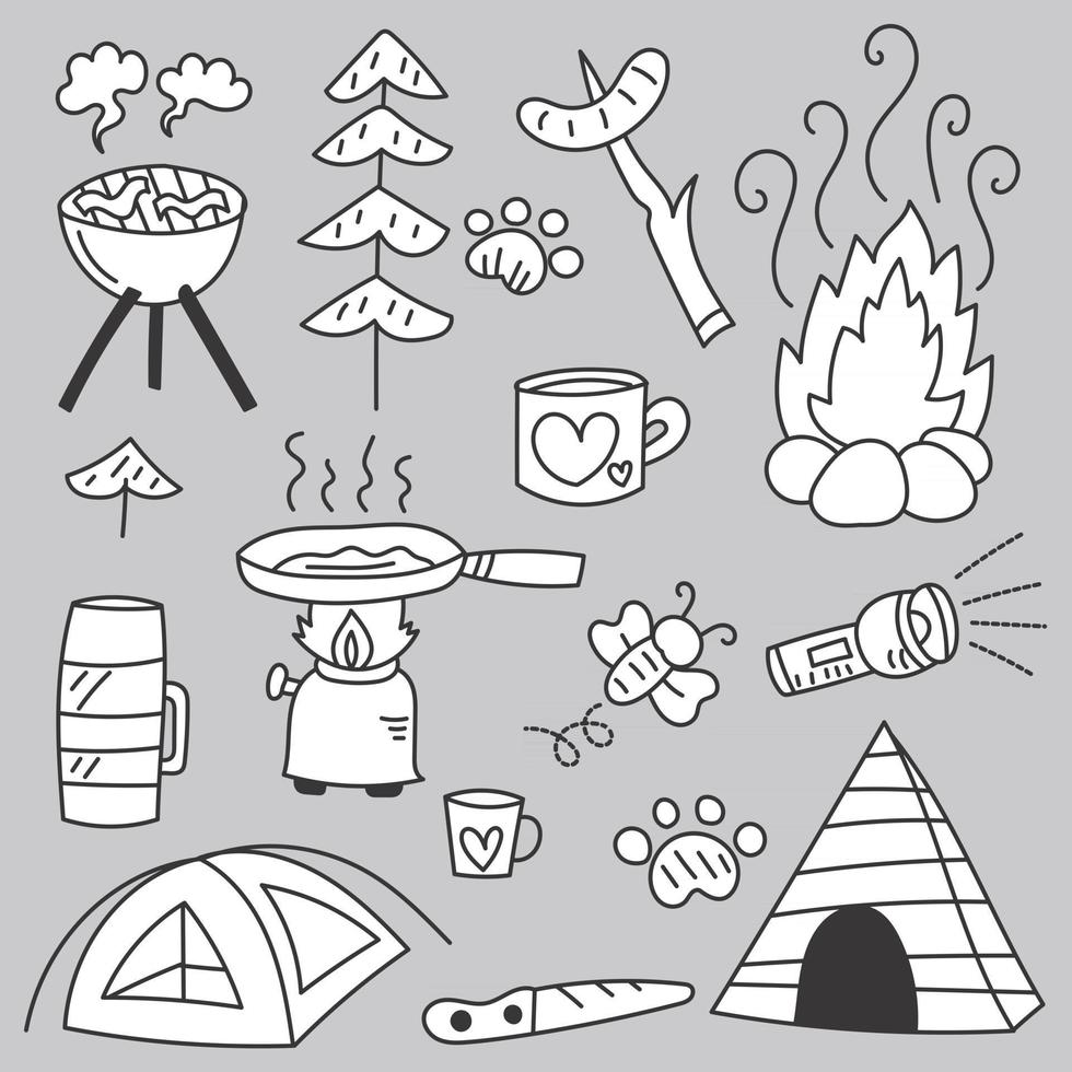 uppsättning resor camping på semester tecknad vektor