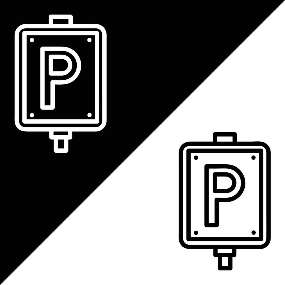 Parkplatz Vektor Symbol, Gliederung Stil, isoliert auf schwarz und Weiß Hintergrund.