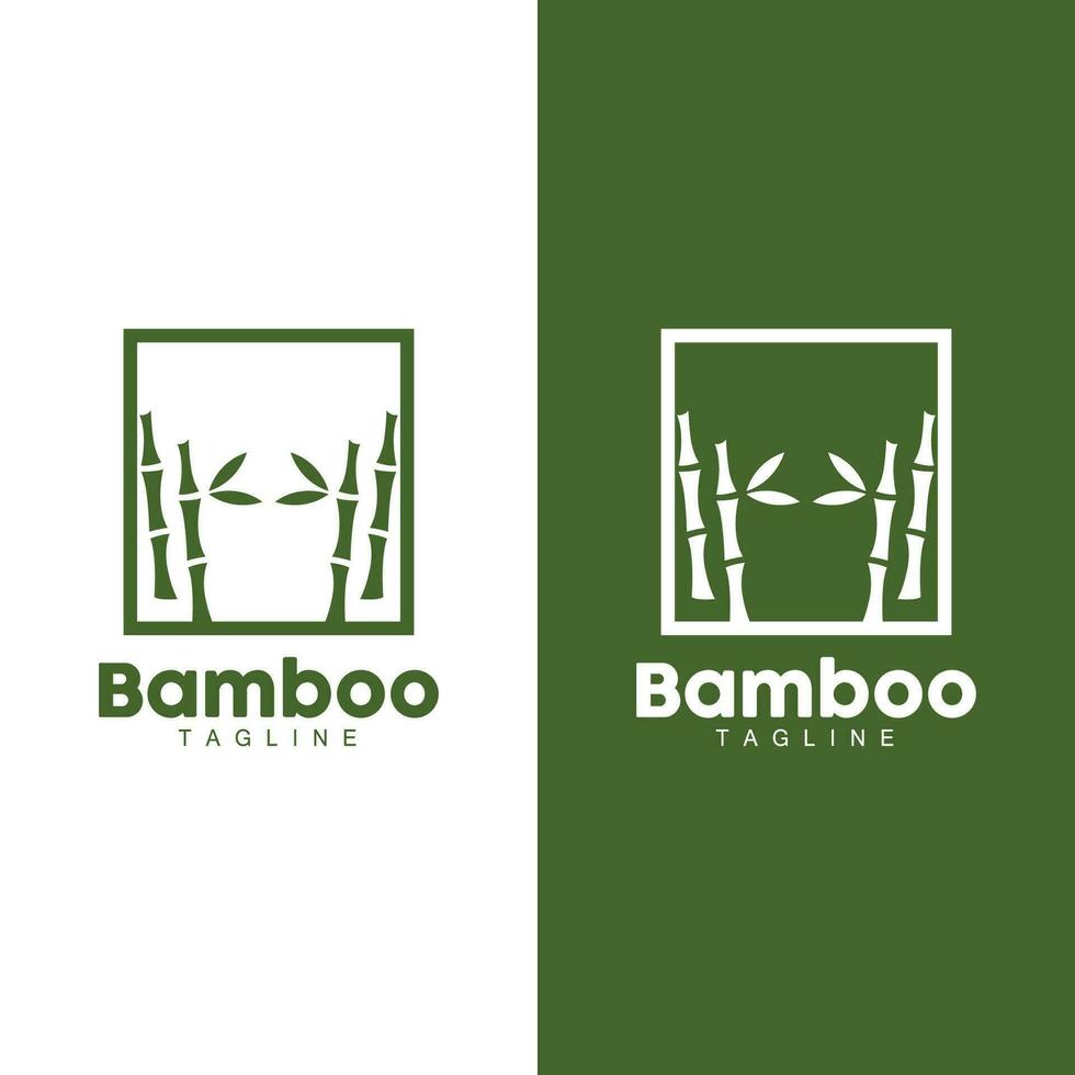 tropisk bambu skog logotyp, träd trunk och blad design, vektor illustration symbol