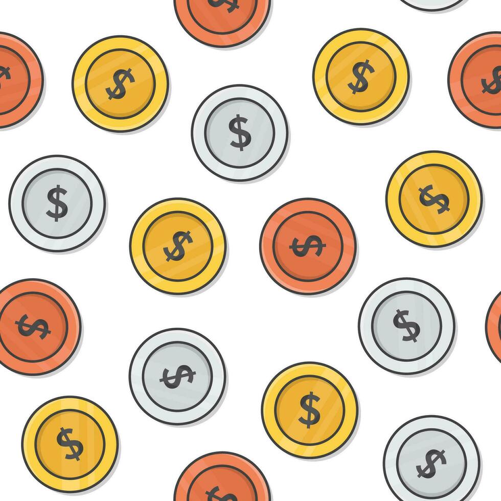 pengar mynt sömlös mönster på en vit bakgrund. mynt tema illustration vektor