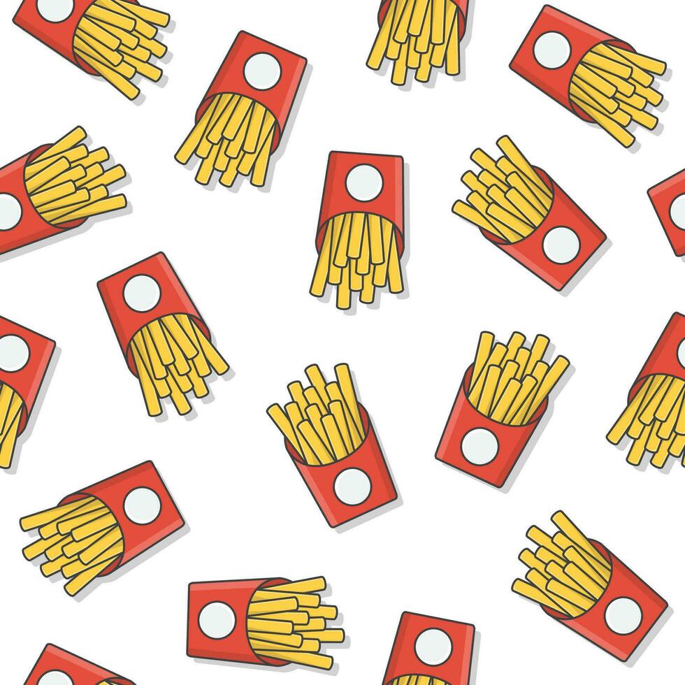 Französisch Fritten im Papier Box nahtlos Muster auf ein Weiß Hintergrund. schnell Essen Symbol Vektor Illustration