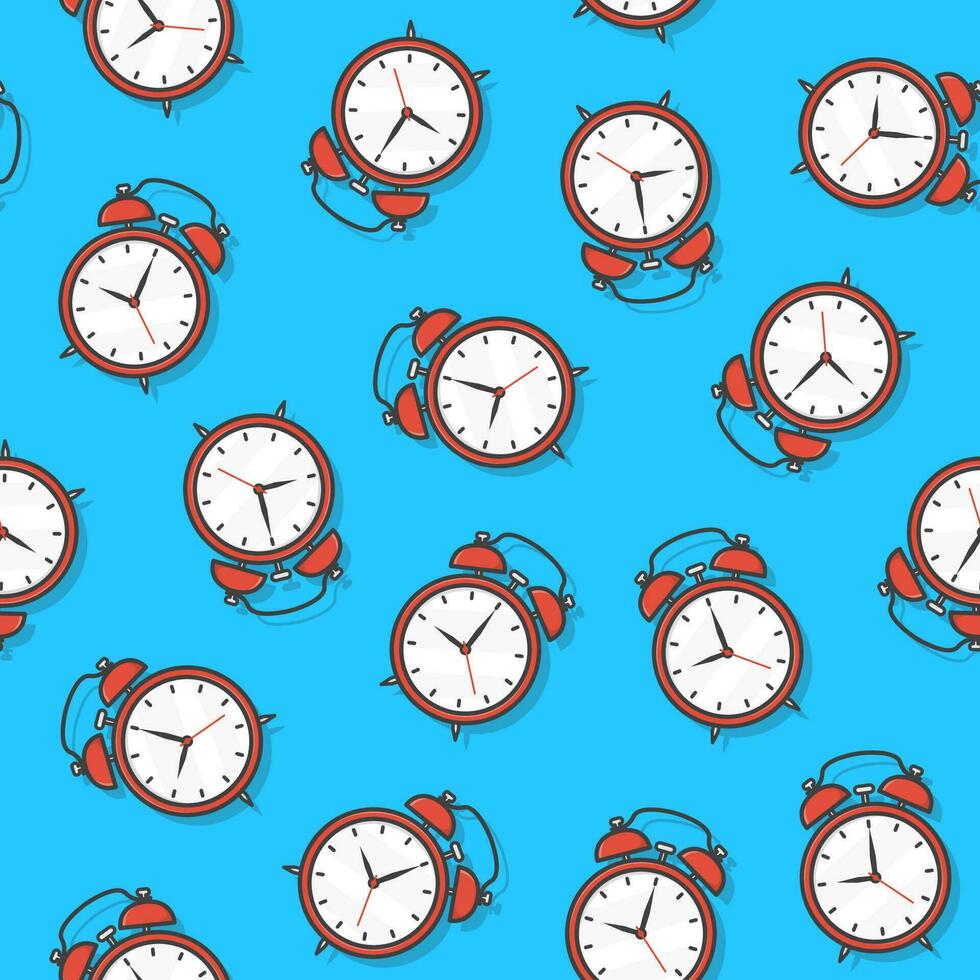 Alarm Uhren nahtlos Muster auf ein Blau Hintergrund. Uhr Thema Vektor Illustration