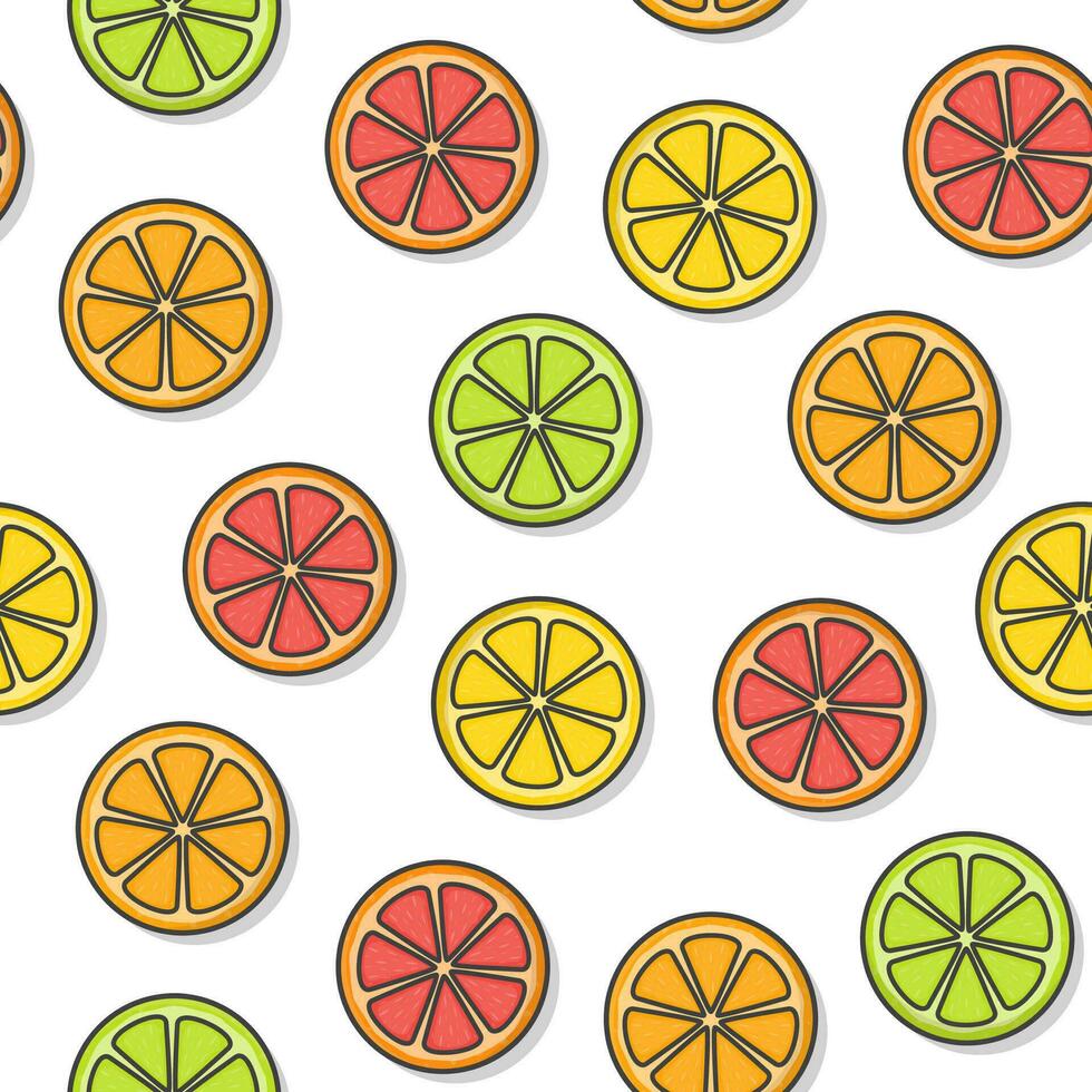 citrus- frukt sömlös mönster på en vit bakgrund. färsk orange, grapefrukt, citron, kalk ikon vektor illustration