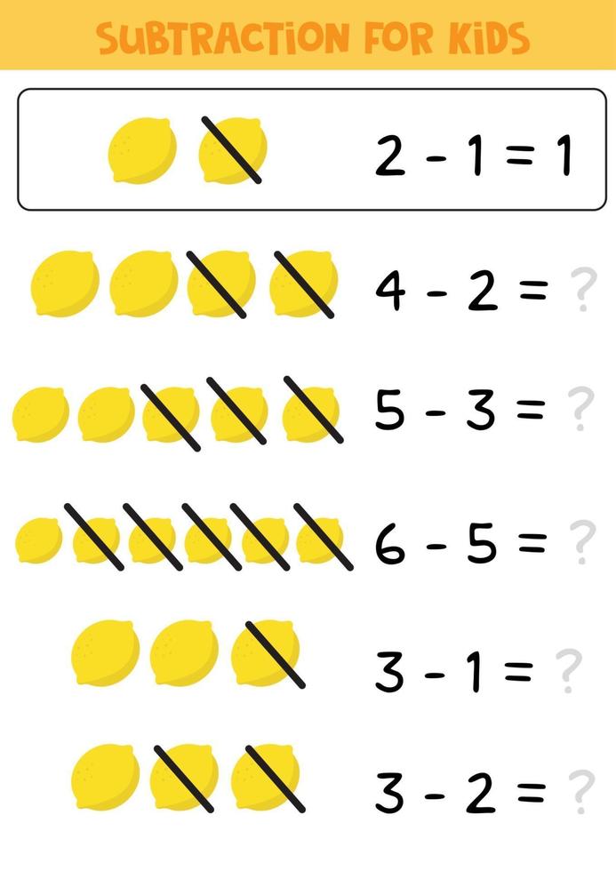 pedagogiskt matematikbarnspel. subtraktion för barn. vektor