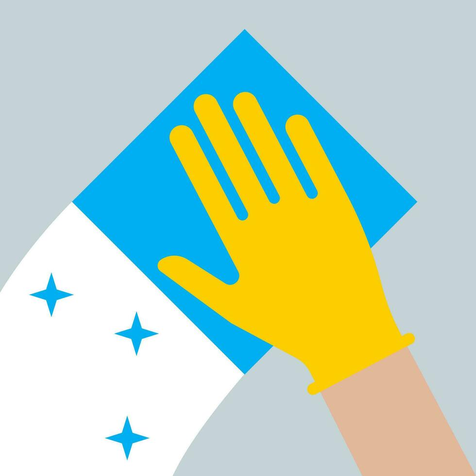 Symbol Reinigung im das Wohnung. behandschuhte Hand. Vektor Illustration