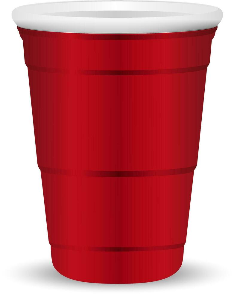 röd fest kopp realistisk 3d vektor illustration. disponibel plast eller papper behållare attrapp för drycker och roligt spel isolerat på vit bakgrund.