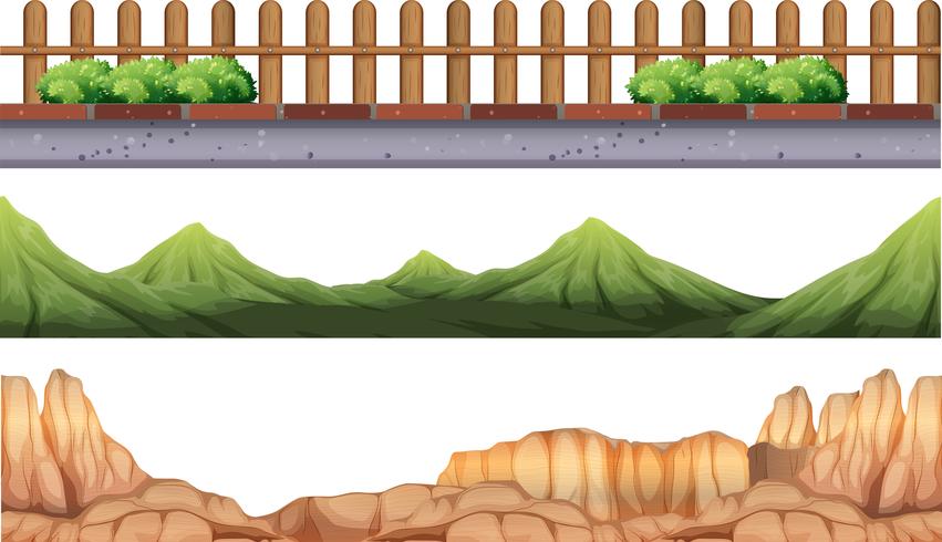 Nahtloser Hintergrund mit Moutains und Zaun vektor