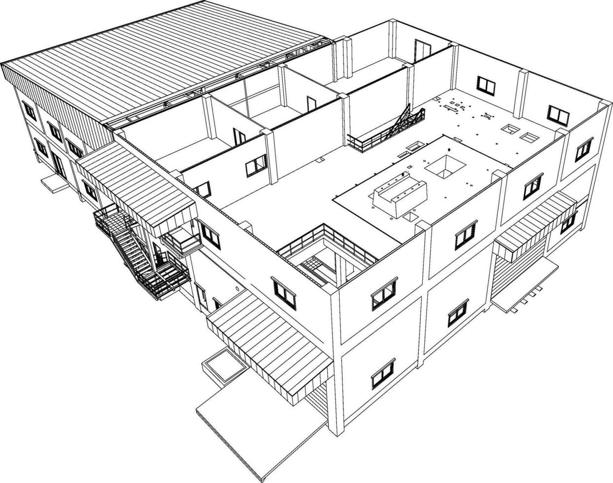 3d illustration av industriell byggnad vektor