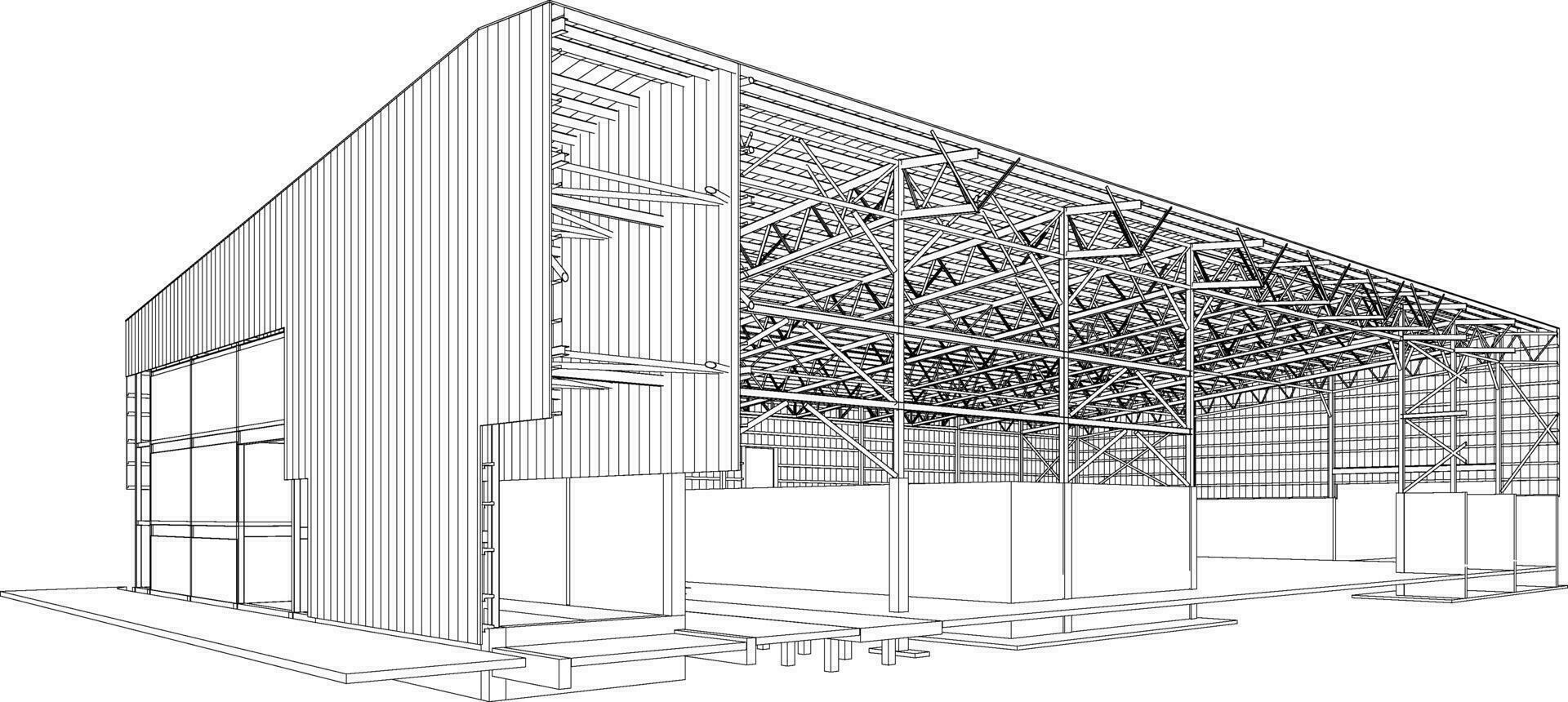 3d illustration av industriell byggnad vektor