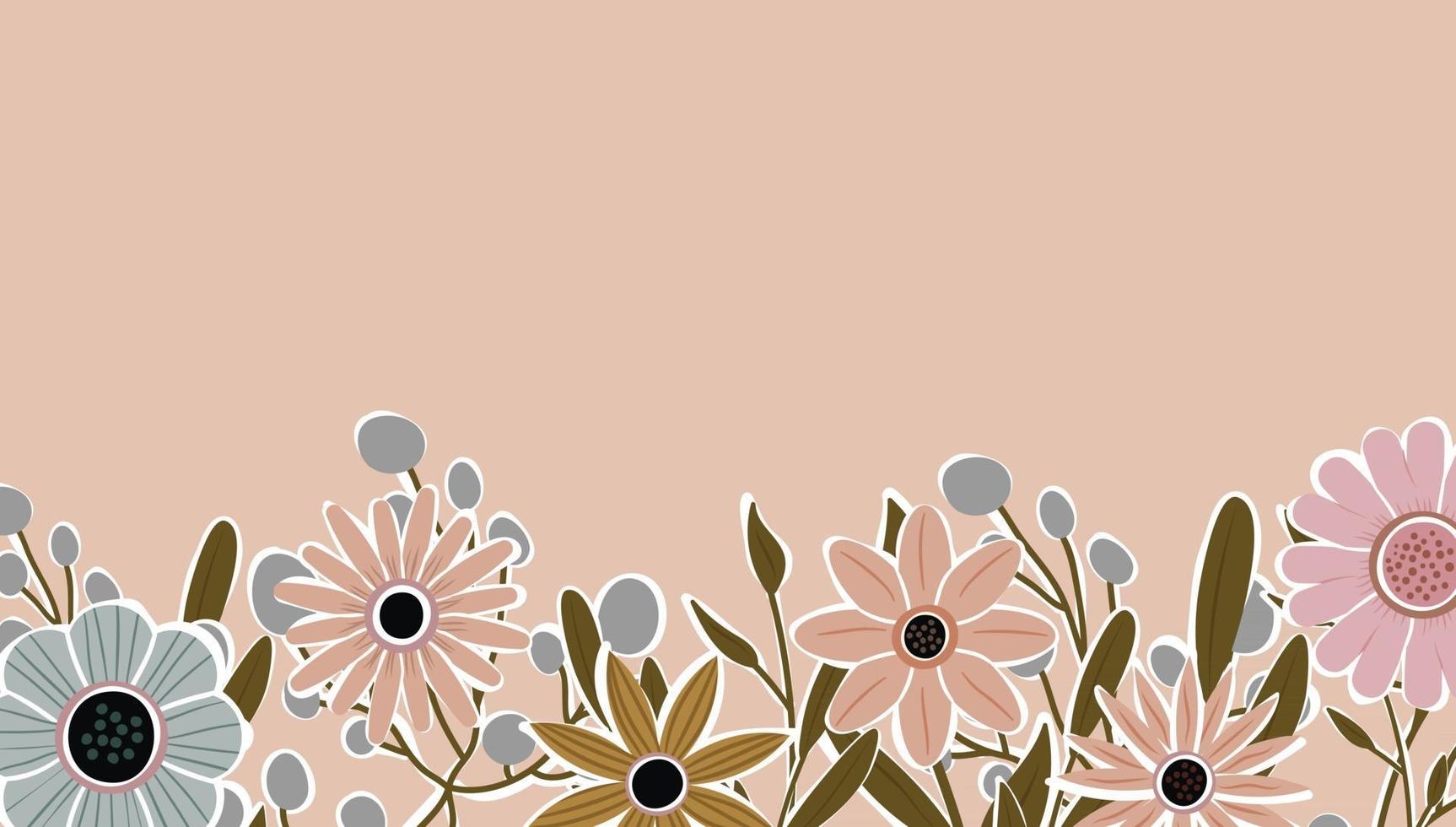 horisontell bakgrund dekorerad med blommande blommor och lövkant. abstrakt konst natur bakgrund vektor. trendiga växter ram. blomsterträdgård. botaniska blommönster design för sommar försäljning banner vektor