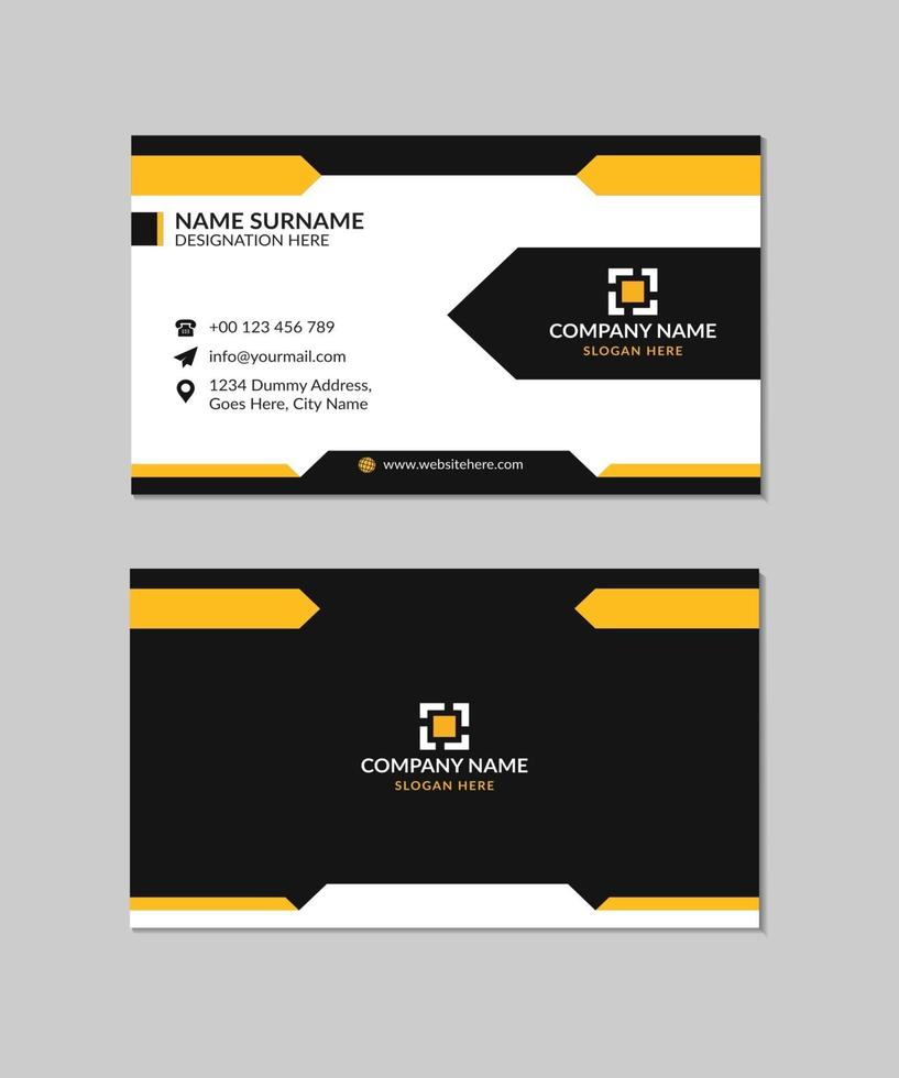 minimalistiskt gult och svart kreativt visitkort vektor