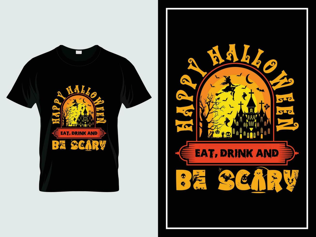 Halloween Grafik t Hemd Design Illustration Vektor Zitat glücklich Halloween Essen trinken und Sein unheimlich