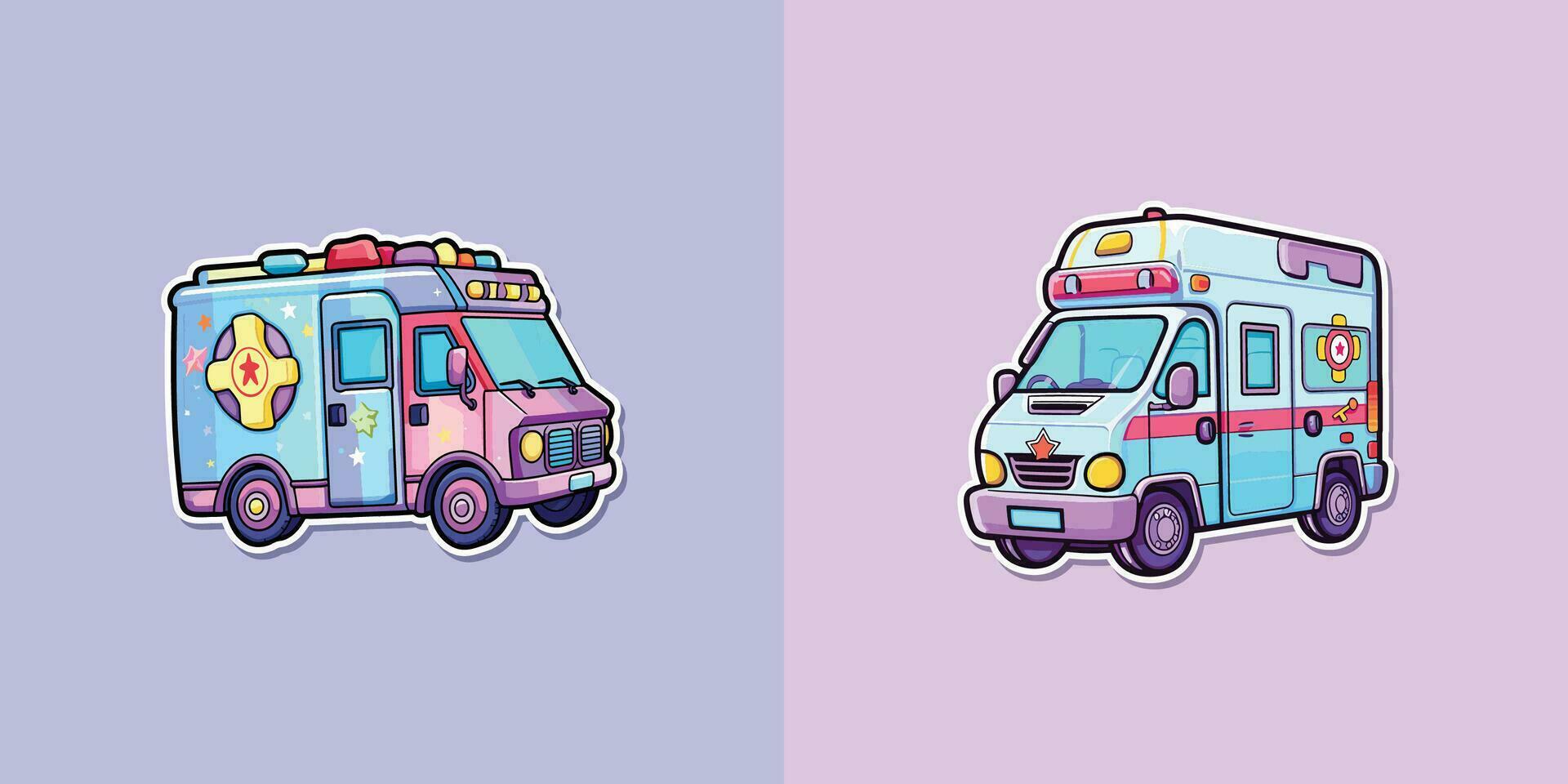 ambulans klistermärke. söt tecknad serie illustration vektor