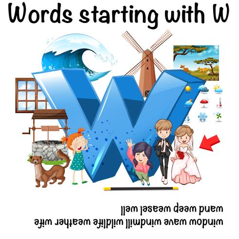 Englisches Wort, das mit W-Illustration beginnt vektor