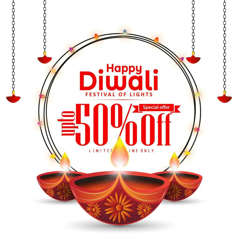 Lycklig diwali försäljning baner mall design på vit bakgrund. vektor illustration.