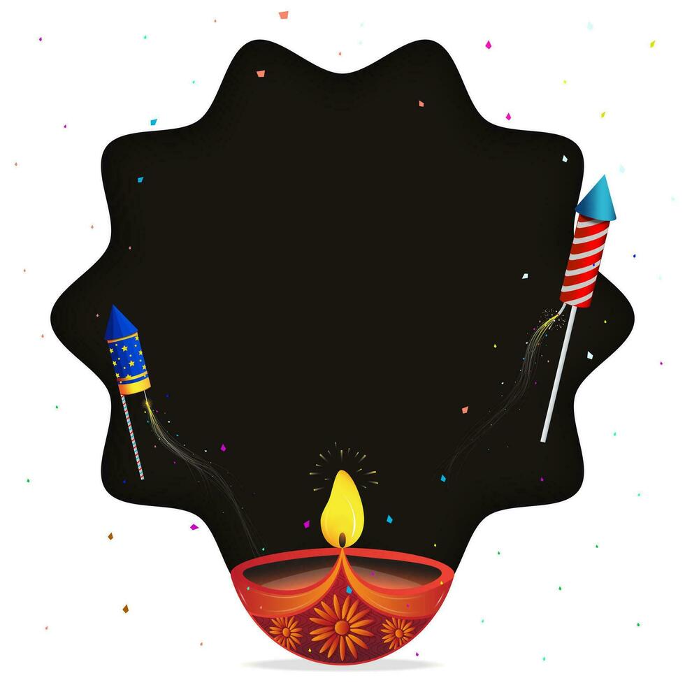 diwali festival hälsning kort design med diya olja lampa med fyrverkeri bakgrund. vektor illustration