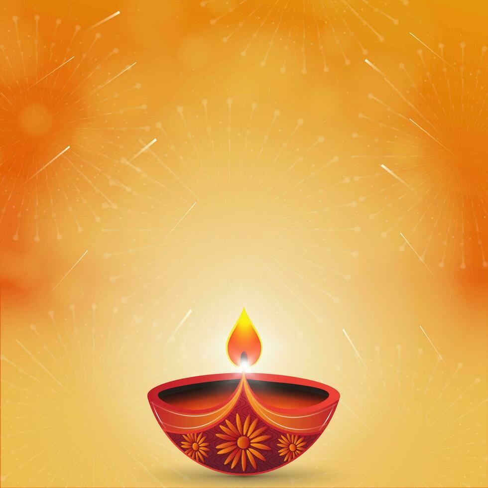 glücklich Diwali Festival von Beleuchtung Gruß Karte Hintergrund mit Diya Lampen und Feuerwerk. Vektor Illustration