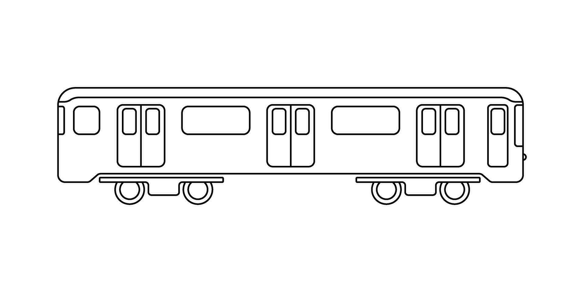 Metro Wagen zum Passagier reisen, Modell- unter Tage Zug Färbung Linie Symbol. Eisenbahn Reise und Eisenbahn ziehen um auf Stadt. Zug Öffentlichkeit Transport Seite Sicht. Vektor Gliederung Illustration