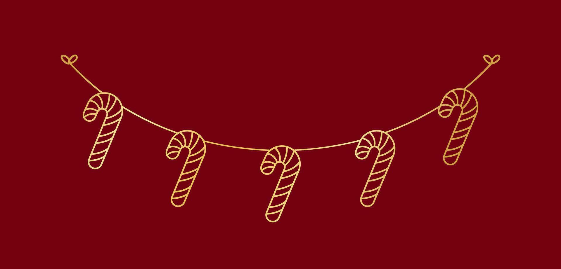 Gold Süßigkeiten Stock Girlande Gekritzel Linie Kunst Vektor Illustration, Weihnachten Grafik festlich Winter Urlaub Jahreszeit Ammer