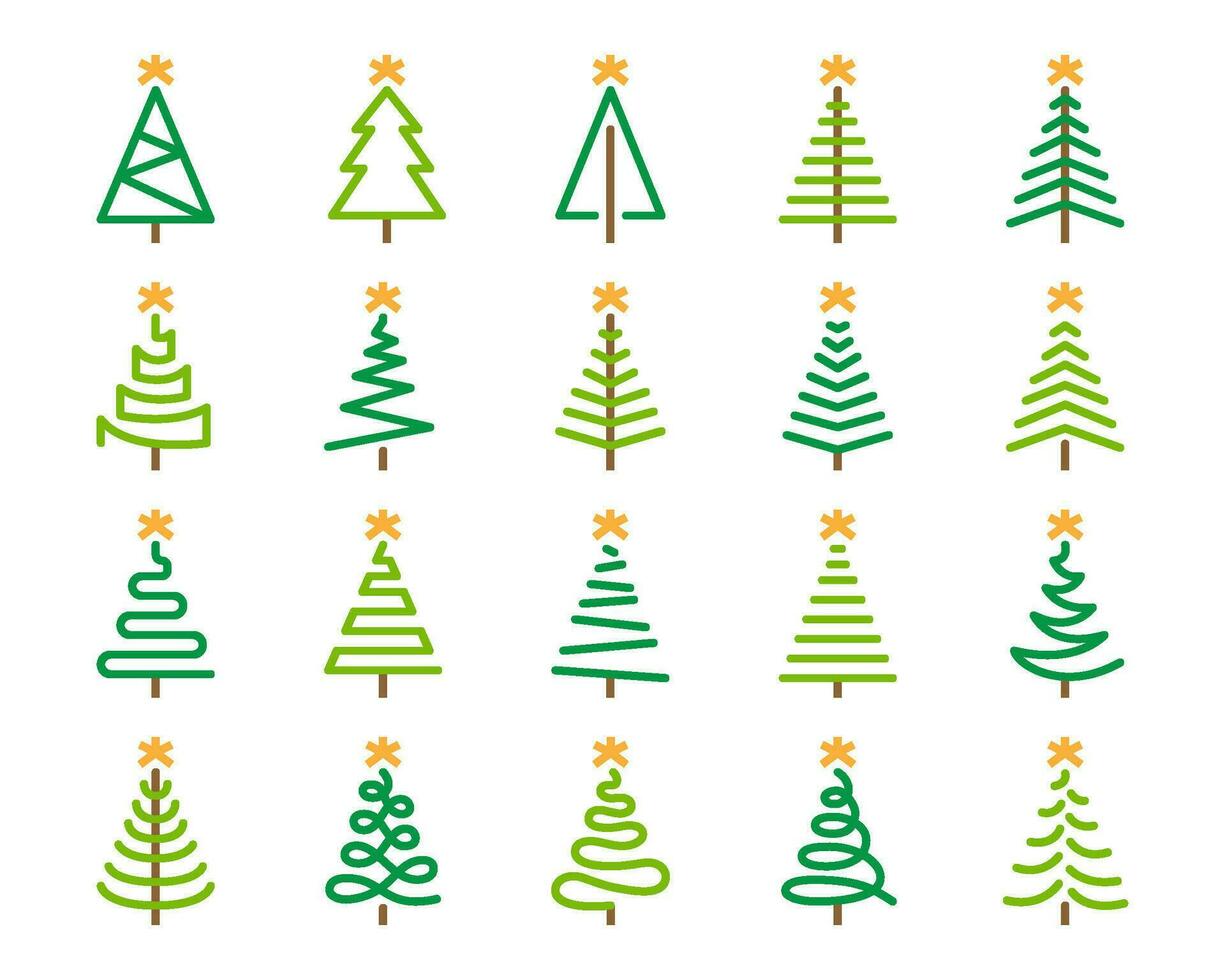 jul träd Färg linje ikon vektor