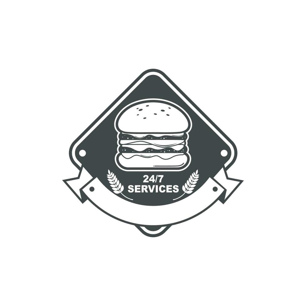 Burger Logo Bedienung mit isoliert Weiß Hintergrund vektor