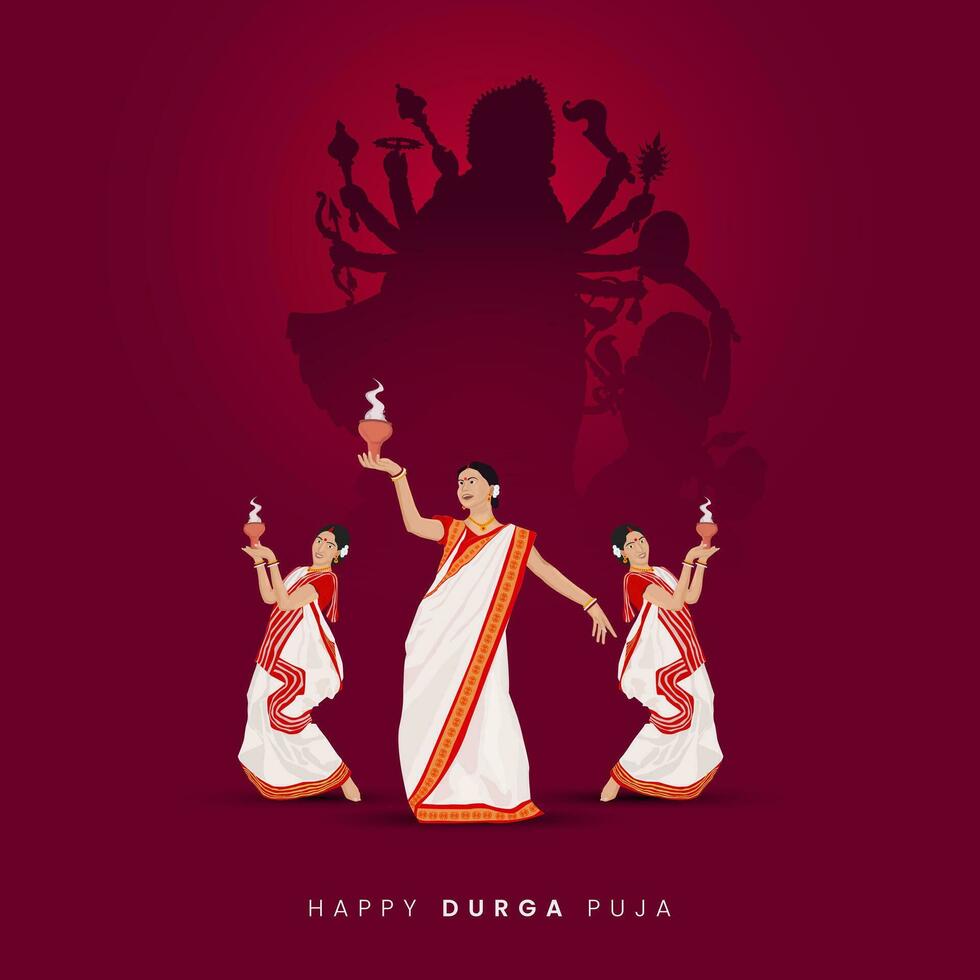 Durga Gesicht im glücklich Durga Puja, Dussehra, und navratri Feier Konzept zum Netz Banner, Poster, Sozial Medien Post, und Flyer Werbung vektor
