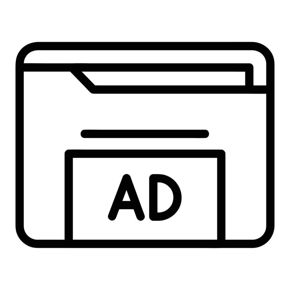 Ordner, Mappe Werbung Vektor Symbol, Gliederung Stil Symbol, von Werbung Symbole Sammlung, isoliert auf Weiß Hintergrund.