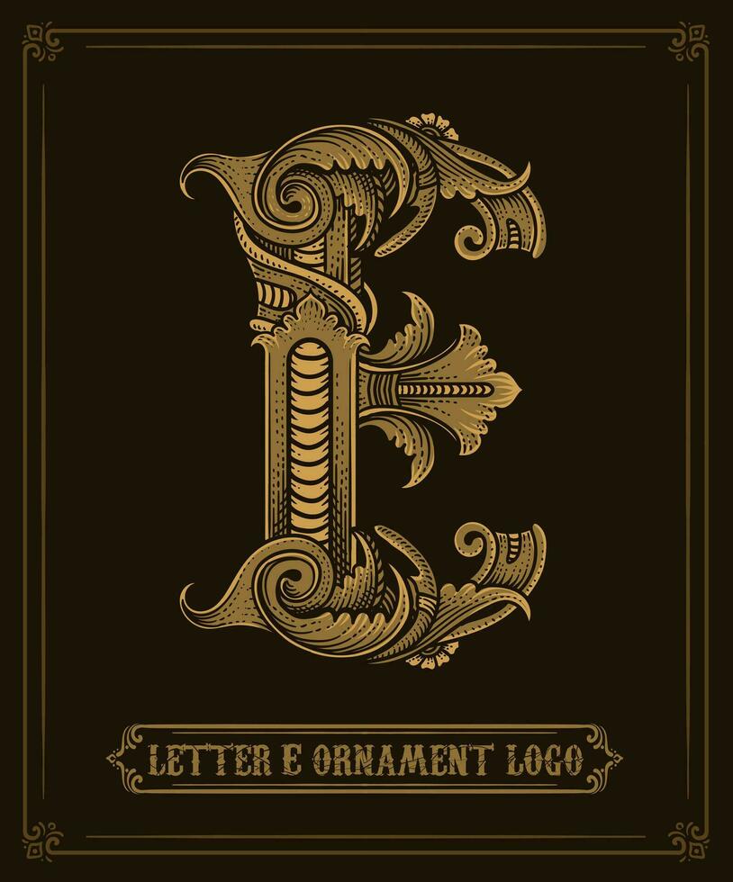 Jahrgang Ornament Logo Brief e - - Vektor Logo