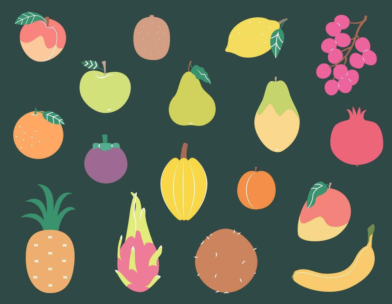 uppsättning av annorlunda frukter. naturlig mat i platt stil. vektor