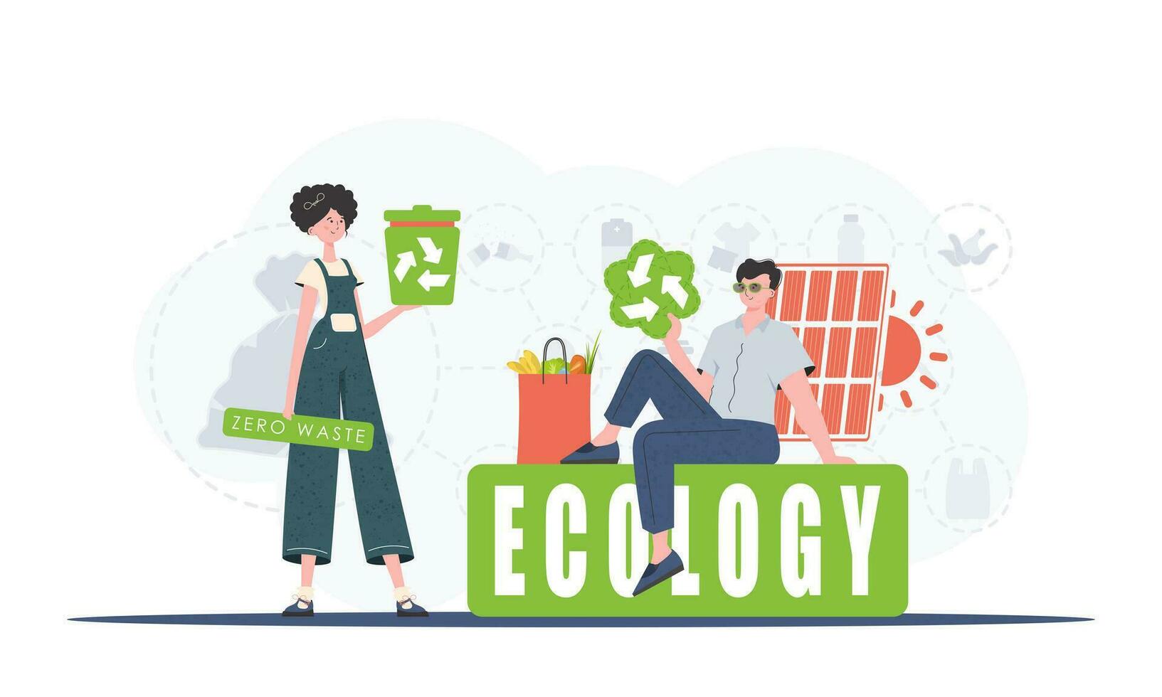 ekologi och grön planet begrepp. grön bearbetning industri. miljö- illustration för de webb. trend stil, vektor illustration.