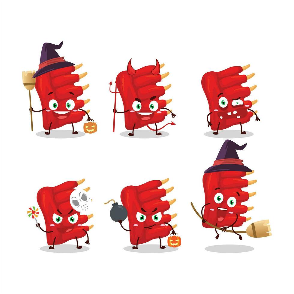 halloween uttryck uttryckssymboler med tecknad serie karaktär av nötkött revben vektor