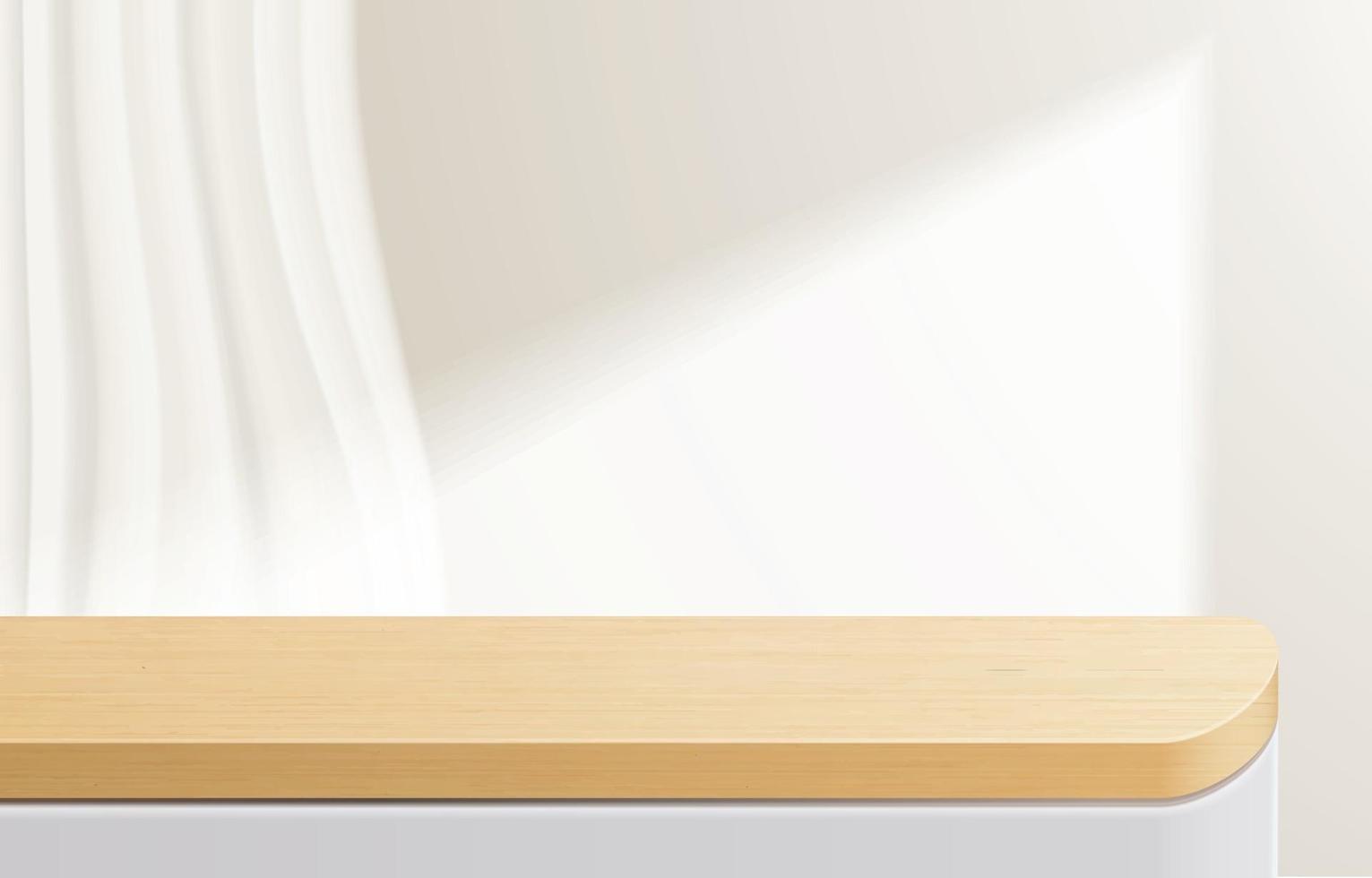 leerer minimaler Holztisch, Holzpodest in weißem Hintergrund. für Produktpräsentation, Mock-Up, Show-Kosmetik-Display, Podium, Bühnenpodest oder Podest. 3D-Vektor vektor