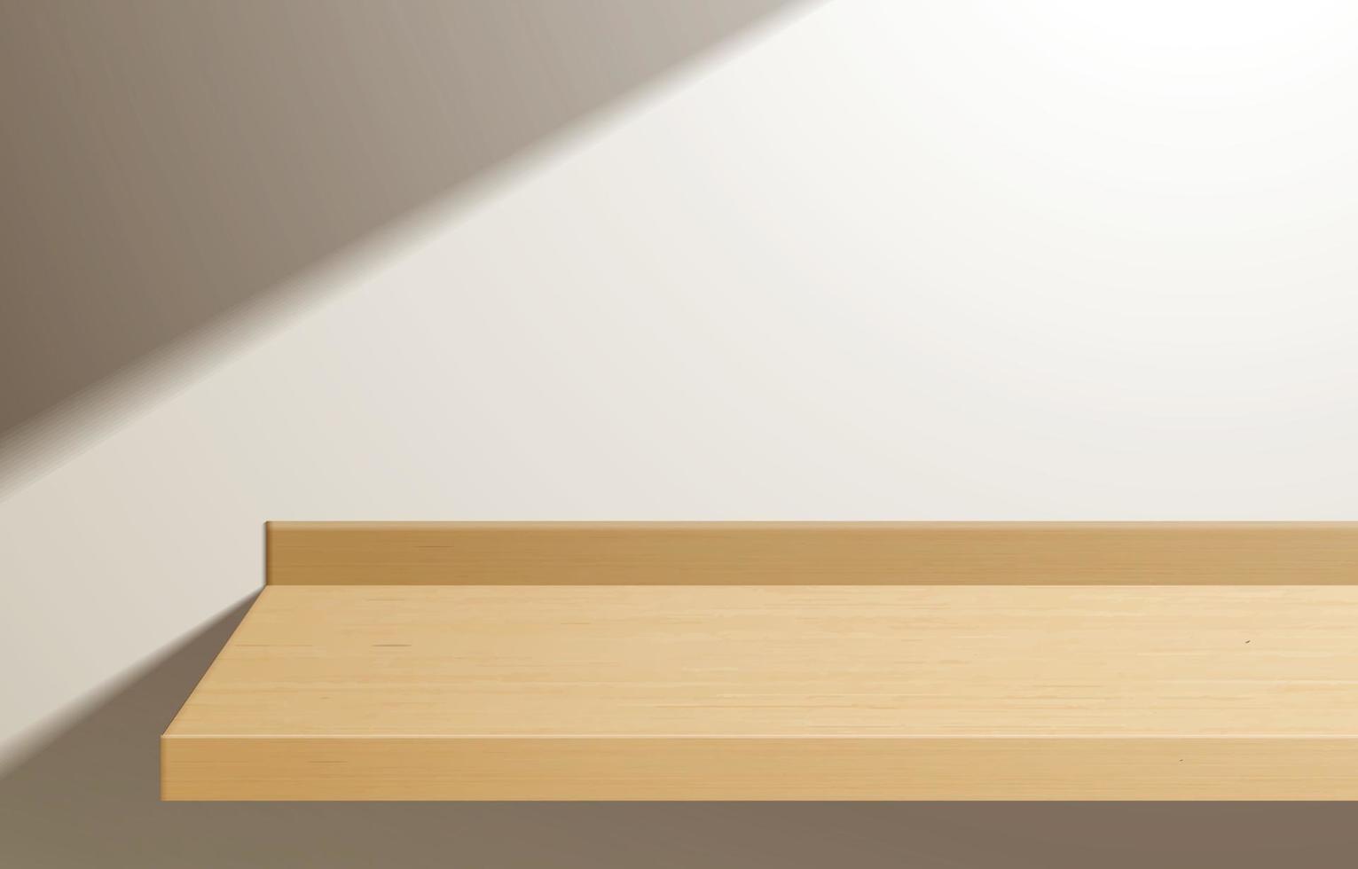 leerer minimaler Holztisch, Holzpodest in weißem Hintergrund. für Produktpräsentation, Mock-Up, Show-Kosmetik-Display, Podium, Bühnenpodest oder Podest. 3D-Vektor vektor