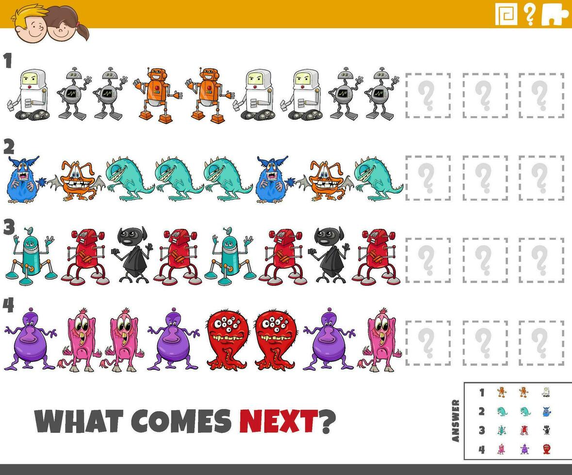 pädagogisches Musterspiel für Kinder mit Zeichentrickfiguren vektor