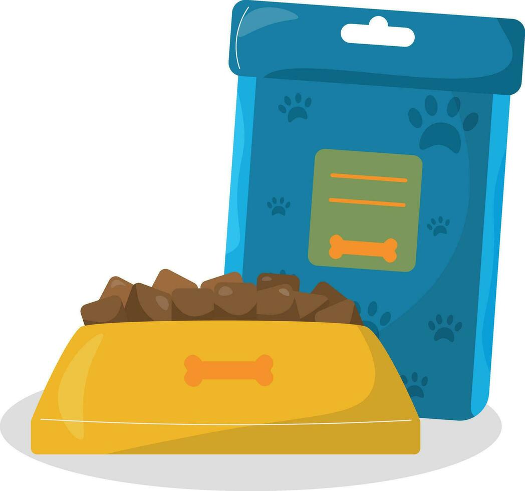 hund mat skål och väska med hund mat vektor