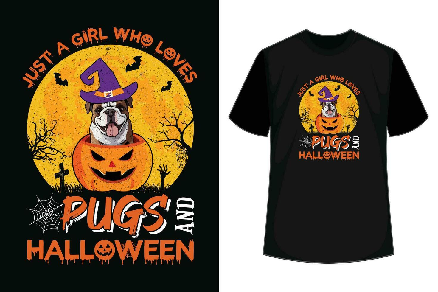 gerade ein Mädchen Wer liebt Möpse und Halloween süß komisch Halloween Kürbis Hexe Geist Hund Liebhaber T-Shirt vektor