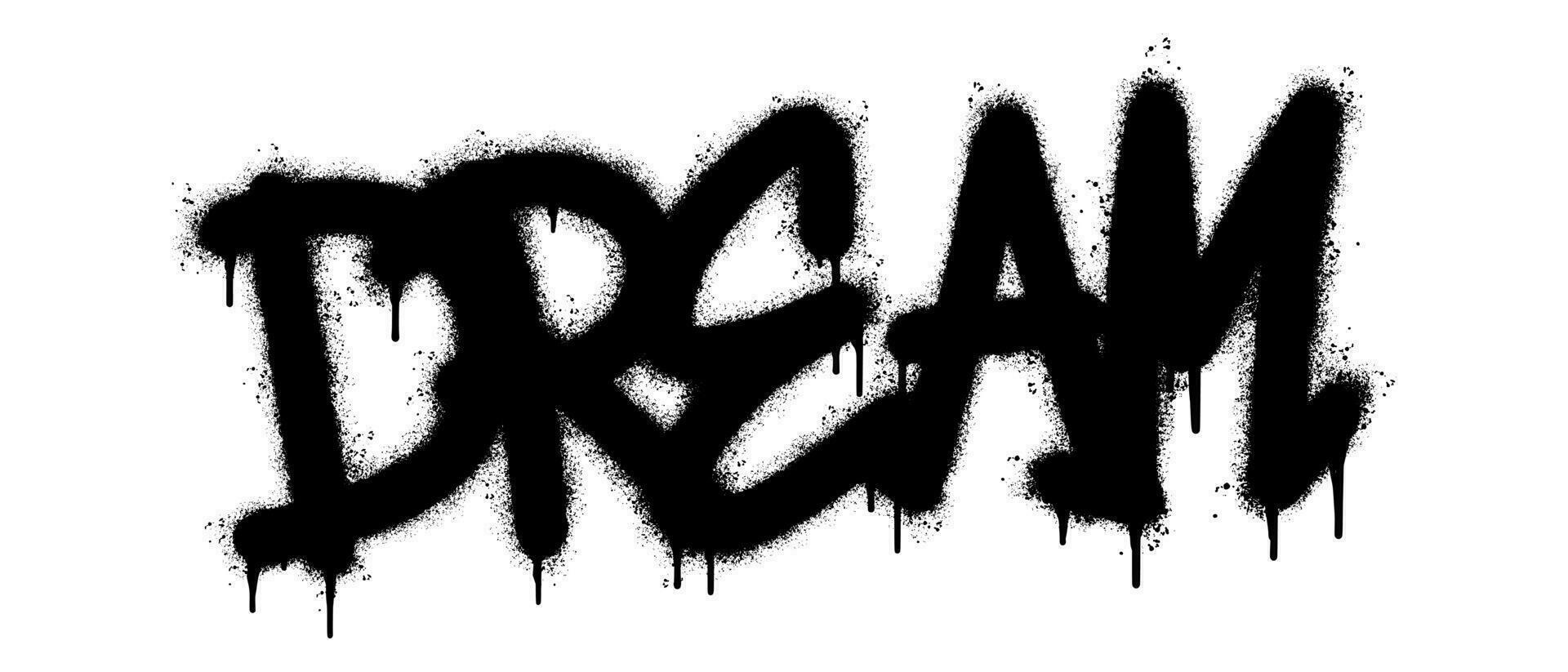 spray målad graffiti dröm ord sprutas isolerat med en vit bakgrund. graffiti font dröm med över spray i svart över vit. vektor