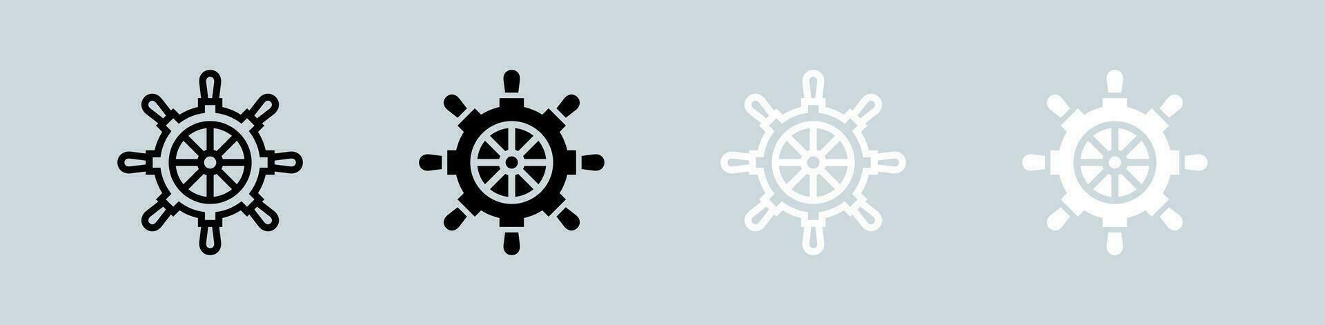 Helm Symbol einstellen im schwarz und Weiß. Schiff Rad Zeichen Vektor Illustration.